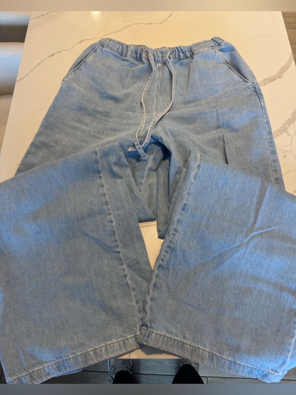 Zara Light Blue Denim Drawstring Pants